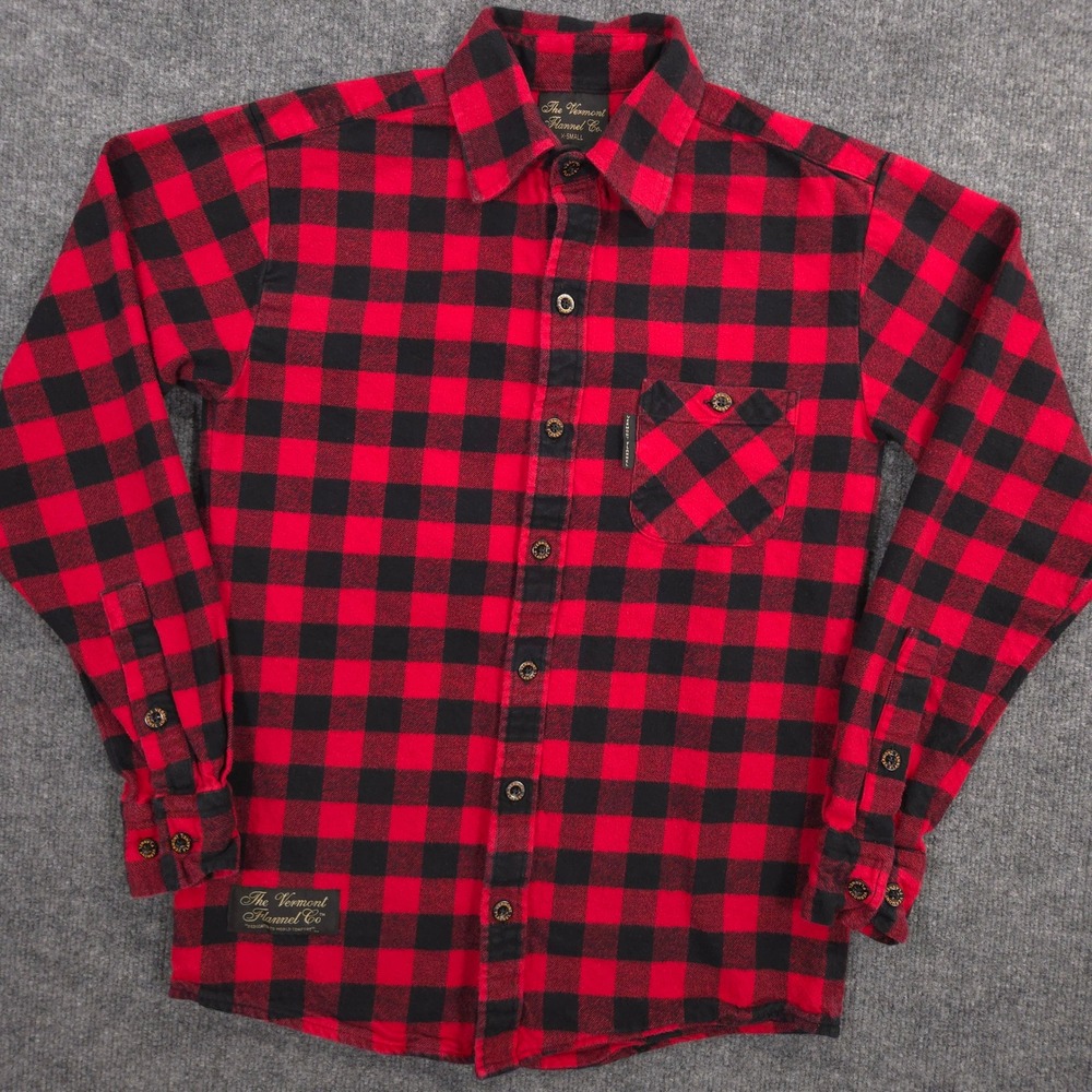 The Vermont Flannel Co Flannel Shirt Mens XS Red Black Buffalo Check Made In USA